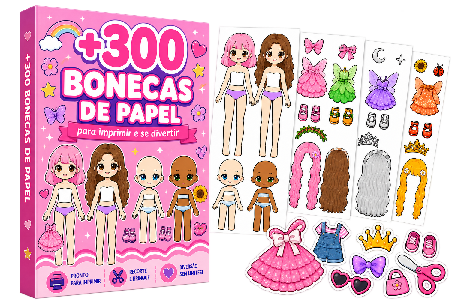Capa do kit +300 Bonecas de Papel com bonecas, roupas e acessórios